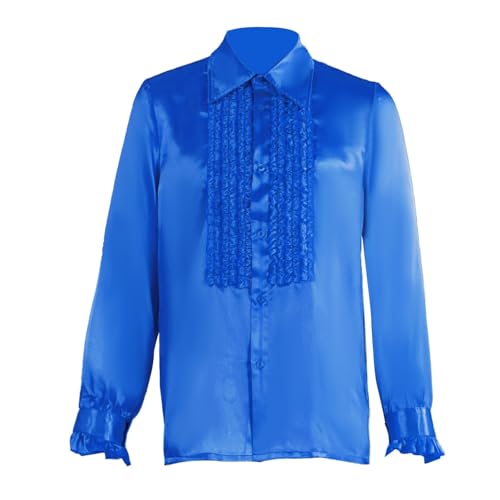 Halloween Kostüm Karneval Cosplay Elegantes Cosplay Shirt, Halloween Kostüm, langärmelig, Spitzenbluse, Kleid, Party Outfit Schurken Set (Blue, M) von YWBleked