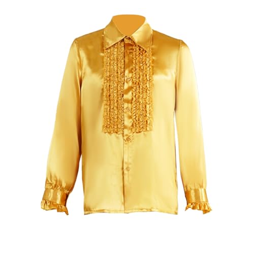 Halloween Kostüm Karneval Cosplay Elegantes Cosplay Shirt, Halloween Kostüm, langärmelig, Spitzenbluse, Kleid, Party Outfit Schurken Set (Gold, XXL) von YWBleked