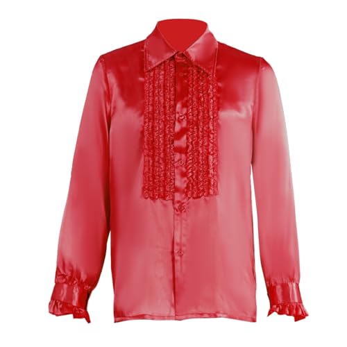 Halloween Kostüm Karneval Cosplay Elegantes Cosplay Shirt, Halloween Kostüm, langärmelig, Spitzenbluse, Kleid, Party Outfit Schurken Set (Red, XXL) von YWBleked