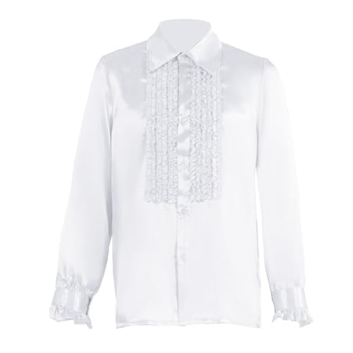 Halloween Kostüm Karneval Cosplay Elegantes Cosplay Shirt, Halloween Kostüm, langärmelig, Spitzenbluse, Kleid, Party Outfit Schurken Set (White, L) von YWBleked