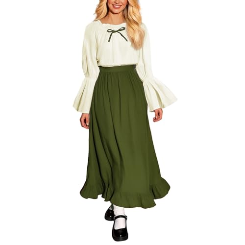 Halloween Kostüm Mittelalterliches Kleid für Damen, Cosplay Kostüm, elegantes Gothic Korsett mit Schnürung, ausgestellte Ärmel, Junboon Kunstpelzschwanz Für Cosplay Halloween Party ( Green, S) von YWBleked