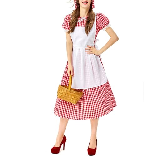 Halloween Kostüme Bayerisches Dirndlkleid für Damen, Oktoberfest-Bierkostüm mit rot-weiß karierter Spitze, traditionelles deutsches Volksfest-Outfit im Schürzenstil Cosplay-Kostüme Für (Red, M) Halloween Kostüme Bayerisches Dirndlkleid für Damen, Oktoberfest-Bierkostüm mit rot-weiß karierter Spitze, traditionelles deutsches Volksfest-Outfit im Schürzenstil Cosplay-Kostüme Für (Red, M) von YWBleked