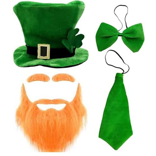Halloween Kostüme St. Patrick's Day Kostümset mit grünem Zylinder, Fliege, Krawatte und rotem Bart als Accessoire für Partys und Veranstaltungen Mein Held Akademie Cosplay Kostüm ( Orange, One Size) von YWBleked