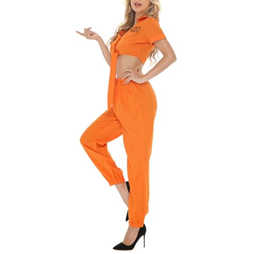 Kostüm Halloween Cosplay Kostüm, Gefangenen Outfit für Erwachsene, orangefarbene Kleidung für weibliche Insassen, Rollenspiel Kleidung, perfekt Feiertage und Badboyhalo Cosplay Kostüme ( Orange, M) von YWBleked