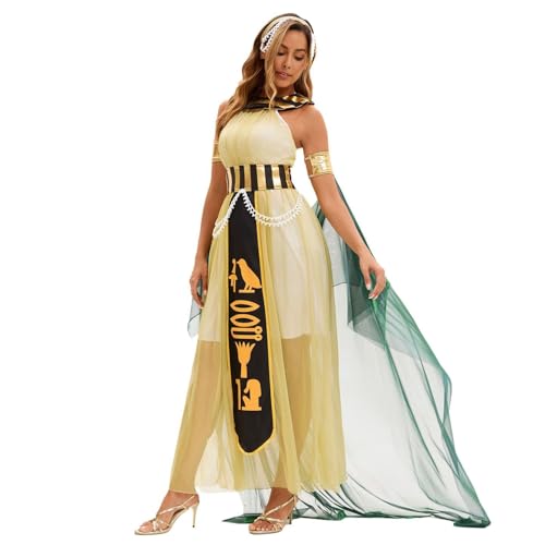 Kostüm Halloween Damen Griechisches Kostüm für Cosplay, Halloween Party, antikes Hofkleid, historisches Themen Outfit Mandalorianisches Für Erwachsene Cosplay (Yellow, M) von YWBleked