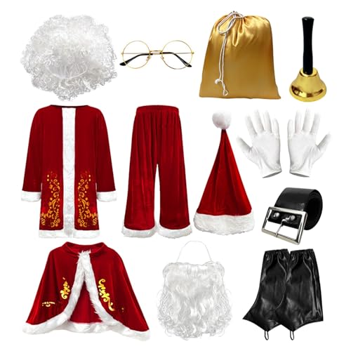Kostüme Halloween Unisex Winter Festival Weihnachtsmann Kostüm Weihnachtskostüm Anzug Erwachsener bärtiger alter Mann Bühnenkostüm aus goldenem Samt Stück Set Schwarze Katze Cosplay Kostüm ( Red, XL) von YWBleked