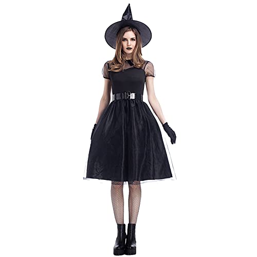 YWBleked 70er Jahre Outfit Damen Halloween klassisches -Halloween-Kleid schwarz schwarzes Hexenkostüm Ichigo-Cosplay-Kostüm (Black, XXL) von YWBleked