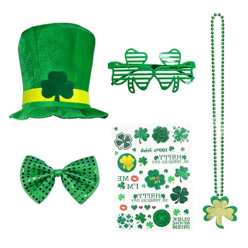 YWBleked 70er Jahre Outfit Damen St. Patrick's Day Irish Ethnic Hat Herren Grün Freizeit Business Plaid Bequem Feier Außenhandel Set Katara Kostüm Cosplay (Green, One Size) von YWBleked