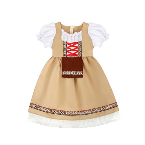 YWBleked Damen Mittelalter Kleid mit Trompetenärmel Europäisches Bierfest Festival Festival Aufführungskostüm für Mädchen, farbiges Kurzrock Set Cosplay Kostüm Anime Männer (Beige, 7 8 Years) von YWBleked