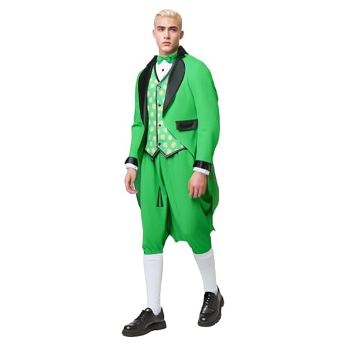 YWBleked Damen Mittelalter Kleid mit Trompetenärmel Herren St. Patrick's Day Party Anzug Hut Krawatte Schlips Outfit Ash-Ketchum-Kostüme. Trainer-Cosplay (Green, XXL) von YWBleked