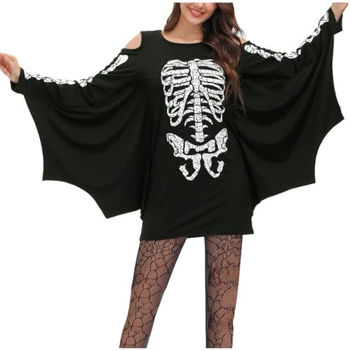 YWBleked G-o-t-h-i-c Kleid Damen Halloween-Fledermaus-Kostümkleid für Damen mit kalten Schultern Geralt-Cosplay-Kostüm (Black, One Size) von YWBleked