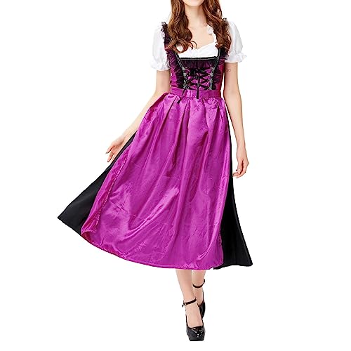 YWBleked Ghostface Kostüm Deutsches Kleid in Übergröße für Damen mit quadratischem Ausschnitt Schürze, Oktoberfest Biermädchen Kostüm Cosplay Kostüme Für Frauen in Übergröße (Purple, L) von YWBleked