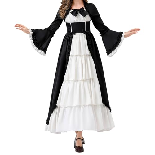 YWBleked Ghostface Kostüm Mittelalterliches Cosplay-Kleid für Frauen, elegantes Hofkleid für Halloween Dienstmädchen Kostüm Cosplay Frauen (Black, M) von YWBleked