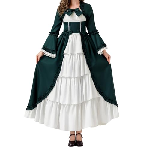 YWBleked Ghostface Kostüm Mittelalterliches Cosplay-Kleid für Frauen, elegantes Hofkleid für Halloween Dienstmädchen Kostüm Cosplay Frauen (Green, S) von YWBleked