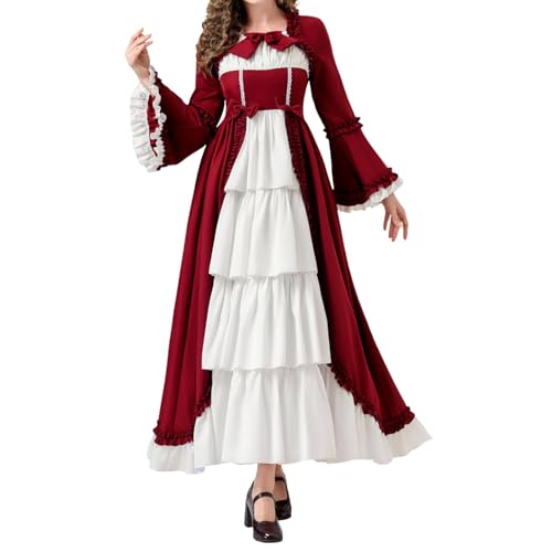 YWBleked Ghostface Kostüm Mittelalterliches Cosplay-Kleid für Frauen, elegantes Hofkleid für Halloween Dienstmädchen Kostüm Cosplay Frauen (Red, M) von YWBleked