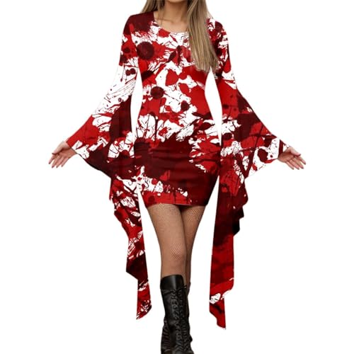 YWBleked Ghostface Kostüm Weibliches Gothic Punk Fledermausärmel Halloween Bedrucktes unregelmäßiges Partykleid Cosplay-Kostüm Für Männer (Red, M) von YWBleked