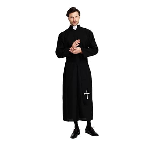 YWBleked Goth Dress Priesterkostüm für Männer Schwarzer Priester Halloweenkostüme für Männer Vater Erwachsener Priesterkostüm Herrensoutane Anime Cosplay Kostüm (Black, One Size) von YWBleked