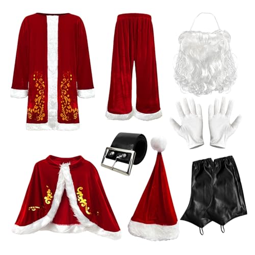 YWBleked Goth Dress Unisex Winter Festival Weihnachtsmann Kostüm Weihnachtskostüm Anzug Erwachsener bärtiger alter Mann Bühnenkostüm aus goldenem Samt Stück Set Feenkostüm Für Frauen Cosplay (Red, M) von YWBleked