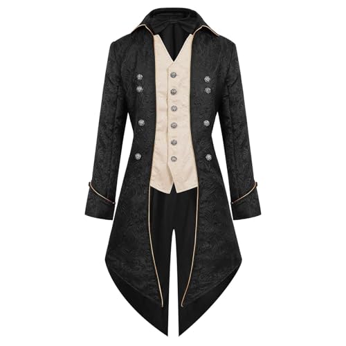 YWBleked Goth-i-c Kleidung Damen Schnürkleid Männlichen Smoking Mittelalterlichen Retro Kostüm Mittleren Länge Punk Männlichen Mantel Party Kostüm Asui-Cosplay-Kostüm (Black, M) von YWBleked