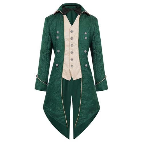 YWBleked Goth-i-c Kleidung Damen Schnürkleid Männlichen Smoking Mittelalterlichen Retro Kostüm Mittleren Länge Punk Männlichen Mantel Party Kostüm Asui-Cosplay-Kostüm (Green, M) von YWBleked