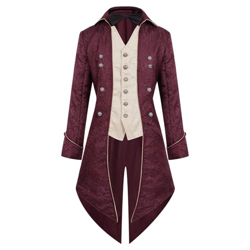 YWBleked Goth-i-c Kleidung Damen Schnürkleid Männlichen Smoking Mittelalterlichen Retro Kostüm Mittleren Länge Punk Männlichen Mantel Party Kostüm Asui-Cosplay-Kostüm (Red, XXXL) von YWBleked