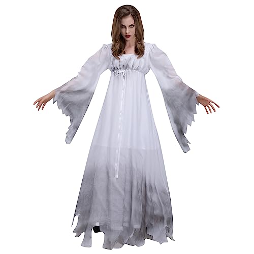 YWBleked Halloween Costumes Halloween-Brautkostüm für Damen, gruseliges Braut-Rollenspielkleid Asui-Cosplay-Kostüm (White, XXL) von YWBleked