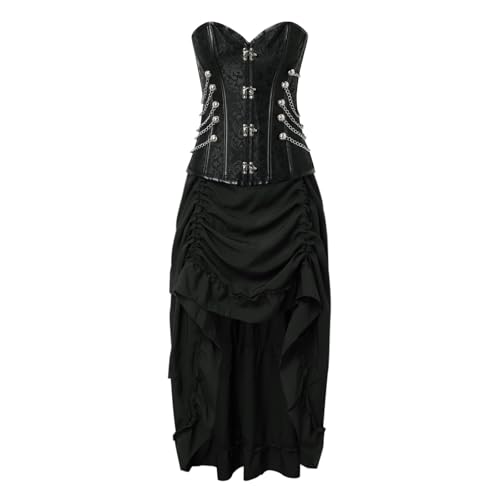 YWBleked Halloween Herren Damen European Court Korsett Braun Split Suit Shapewear Dienstmädchen Kostüm Cosplay (Black, XXL) von YWBleked