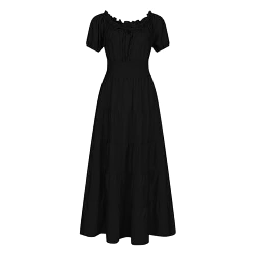 YWBleked Halloween Kostü M Damen Kleid Dirndl Irisches Kostüm Mittelalter Boho Chemise Kleid Maxi Langes Kitana-Cosplay-Kostüm (Black, L) von YWBleked