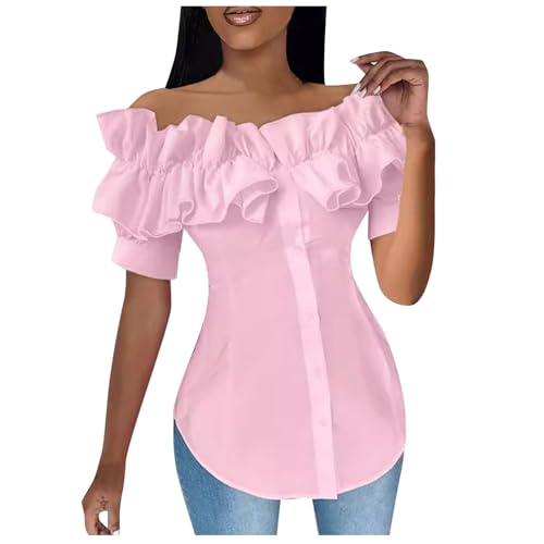 YWBleked Halloween Kostü M Damen Schulterfreies Oberteil mit mehrlagigen Rüschen und Knopfleiste, asymmetrischem Saum, Damen Oberteil mit Rüschenbesatz, schulterfrei, Mandalorianisches (M) von YWBleked