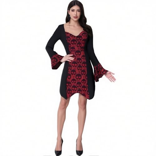YWBleked Halloween KostüM Elegantes Gothic-Cosplay-Kleid für Damen, Halloween-Kostüm, langärmlig, hoher Halsausschnitt, Hexen-Rollenspielkleid für Themenpartys Dunkle Seelen Cosplay Kostüme (Red, S) YWBleked Halloween KostüM Elegantes Gothic-Cosplay-Kleid für Damen, Halloween-Kostüm, langärmlig, hoher Halsausschnitt, Hexen-Rollenspielkleid für Themenpartys Dunkle Seelen Cosplay Kostüme (Red, S) von YWBleked