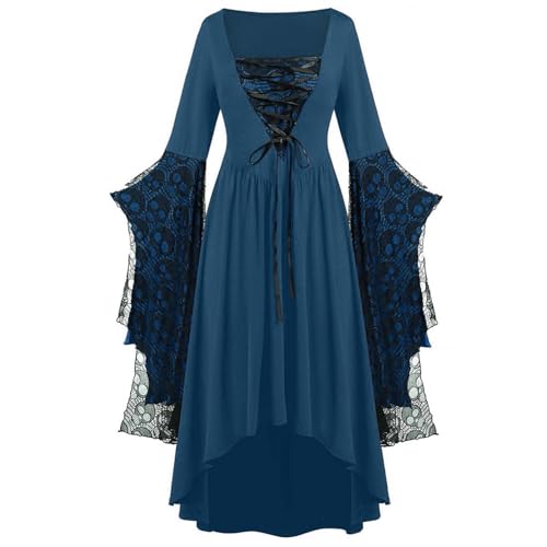 YWBleked Halloween-Kostüm Damen Gothic-Kleidung für Frauen, Halloween, Spitze, Punk-Kleid, Übergröße, Retro-Kleid, mittelalterliches Kostüm Jungen Halloween-Kostüm Cosplay Kostüm (Navy, S) von YWBleked