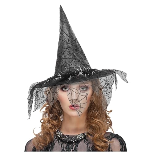 YWBleked Halloween Kostüm Damen Halloween Hut Partyhut Hut Make Up Kostüm Requisiten Hexe Hexenhut Sternschmetterling Cosplay (Black, One Size) von YWBleked