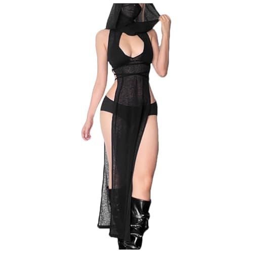YWBleked Halloween-Kostüm Damen modisches Kleid im Halloween-Stil mit hohem Schlitz für Damen Das Mandalorianische Cosplay-Kostüm (Black, L) von YWBleked