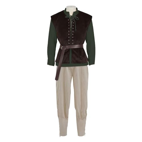 YWBleked Halloween Kostüm Erwachsene Mittelalterliche Jacke mit Hemd, Gothic-Kostüm für Männer und Frauen, perfekt für Cosplay und Themenveranstaltungen Pelzkostüme Cosplay-Kinder (Green, L) von YWBleked