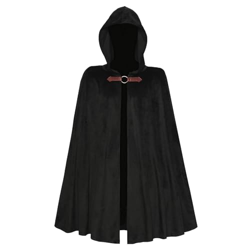 YWBleked Halloween Kostüm Halloween Kapuzenumhang für Herren, mittelalterlicher Schal, Robe, Kostüm Cosplay Männer Anime (Black, One Size) von YWBleked