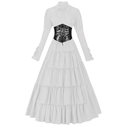 YWBleked Halloween Kostüm Herren Damen Retro Gothic Langarm Kapuzenkleid Langes Kleid Kleider Bakugou-Cosplay-Kostüm (White, S) von YWBleked