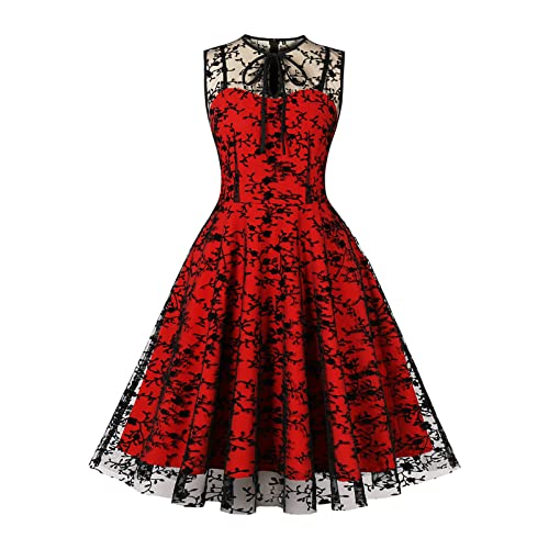 YWBleked Halloween-Kostüm Herren Damen -Stil, Blumendruck, ärmellos, Mesh-Stickerei, Taille, tailliert, langes Kleid in A-Linie Idolish7 Cosplay-Kostüm (Red, L) von YWBleked