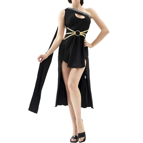 YWBleked Halloween-Kostüm Herren Frauen griechisches weißes goldenes Cosplay unregelmäßiges mythologisches Gerichtskleid mit Schleife Cloud Strife Cosplay-Kostüm (Black, M) von YWBleked