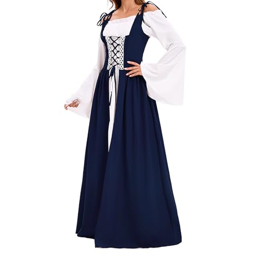 YWBleked Halloween Kostüm Herren Mittelalterliches Cosplay Kostüm, langes Kleid für Frauen, perfekt für Festivals und Bühnenauftritte Weibliche Cosplay Kostüme (Blue, M) von YWBleked
