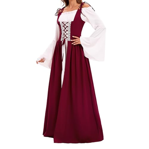 YWBleked Halloween Kostüm Herren Mittelalterliches Cosplay Kostüm, langes Kleid für Frauen, perfekt für Festivals und Bühnenauftritte Weibliche Cosplay Kostüme (Red, M) von YWBleked