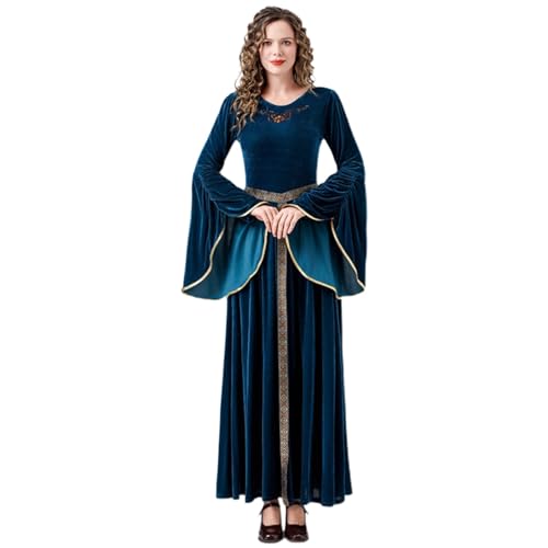 YWBleked Halloween-Kostüm Herren Mittelalterliches Kleid für Damen, langes Kostüm für Erwachsene, Bühnenauftritte und Themenpartys Baby-Tier-Kostüm-Cosplay (Blue, XXL) von YWBleked