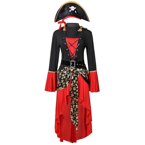 YWBleked Halloween Kostüm Kinder Elegantes Kleid im Cosplay Kostümstil für Halloween Auftritte, mittelalterliches gotisches Hofkleid Höllenmädchen Cosplay Kostüm (Red, XXL) von YWBleked