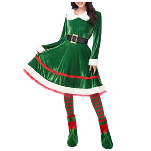 YWBleked Halloween Kostüm Kinder Festliches Weihnachtskostümkleid für Damen, Urlaubs Performance Outfit mit Accessoires Cosplay Plus Size Kostüm (Green, S) von YWBleked