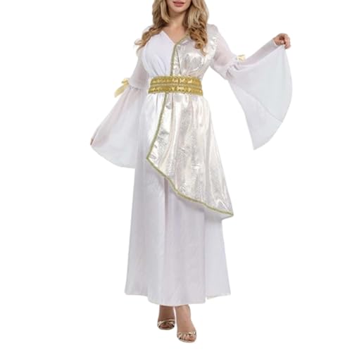 YWBleked Halloween Kostüm für Damen Elegantes Cosplay Kostümkleid für Halloween Party, mittelalterliches Kleid, Damen Fancy Dress Up Outfit Pelziges Kostüm Cosplay Frauen (White, One Size) von YWBleked