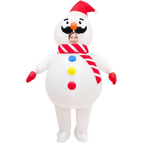 YWBleked Halloween Kostüme Damen Lustiges Weihnachtskostüm mit bärtigem Schneemann, aufblasbares Puppenkostüm für den Urlaub Kostüm Männer Erwachsene Cosplay (Red, One Size) von YWBleked