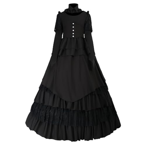 YWBleked Halloween Kostüme Damen Mittelalterliches Gothic Cosplay Kleid Elegantes Kleid für Frauen Halloween Party Kostüm Rollenspiel Cosplay-Kostüm (Black, L) von YWBleked
