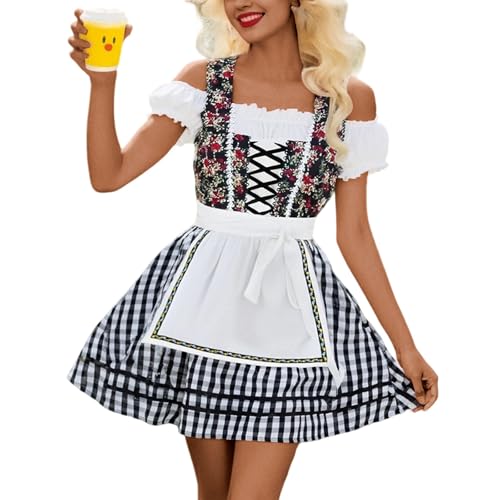 YWBleked Halloween Kostüme Ritter Kostüme Elegantes Oktoberfestkleid für Damen, Bayerisches Bierfestkostüm, deutsches Dirndl im Lederhosen Stil, Cosplay Outfit für Mottopartys, Ihr (Navy, XXL) von YWBleked