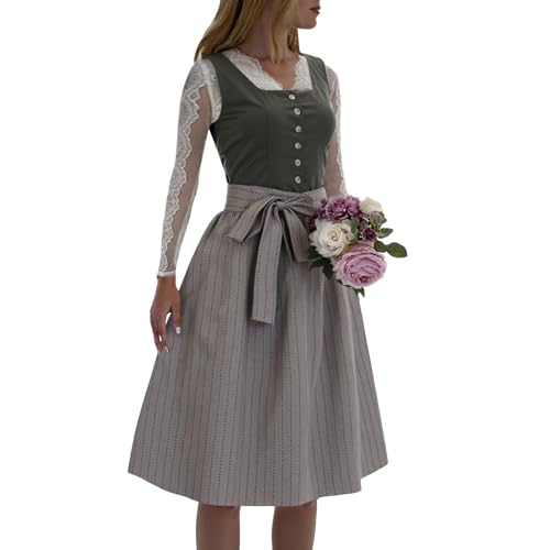 YWBleked Halloween Kostume Damen Oktoberfest Trachten Dirndlkleid Cosplay Outfit Deutsches Bierfest Dorfmädchenrock Set mit Schürze Zuko Cosplay Kostüm (Army Green, XL) von YWBleked