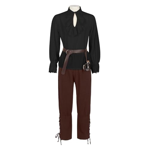 YWBleked Halloween Kostume Gothic Gehrock Set mit Mittelalter Hemd für Herren Retro Kostüm für Cosplay und Themenevents Cosplay-Kostüme plus Größe (Black, XXL) von YWBleked