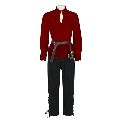 YWBleked Halloween Kostume Gothic Gehrock Set mit Mittelalter Hemd für Herren Retro Kostüm für Cosplay und Themenevents Cosplay-Kostüme plus Größe (Red, XXL) von YWBleked